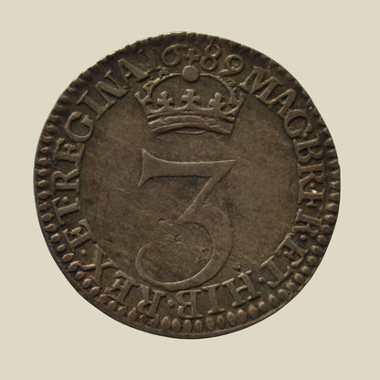 William & Mary 1689 Silver Threepence